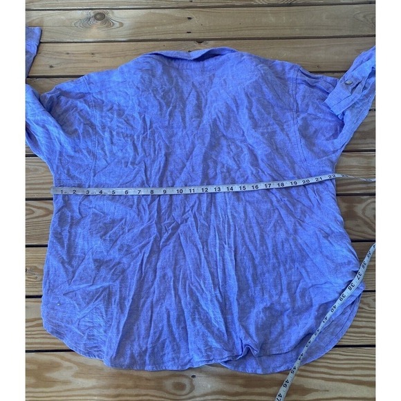 Susan Graver Pure Linen Shirt Petite Large LP Women’s Purple Button Front - Picture 6 of 7